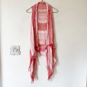 Coral Pink Embroidered Lightweight Boho Beach Scarf Tassel Fringe Vest S/M